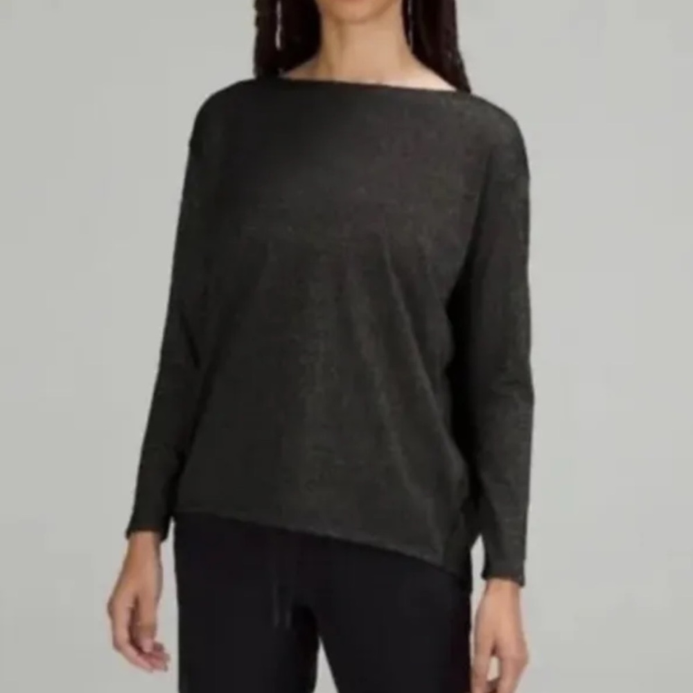 NWT Lululemon Back In Action Long Sleeve Top Spark Black Metallic Relaxed Sz 6